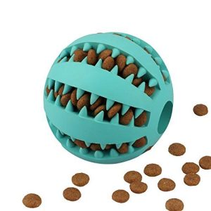 interactive aqua blue treat dispensing ball toy