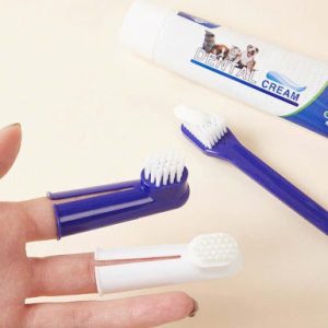 pet dental care kit: toothbrush, finger brushes & dental cream set
